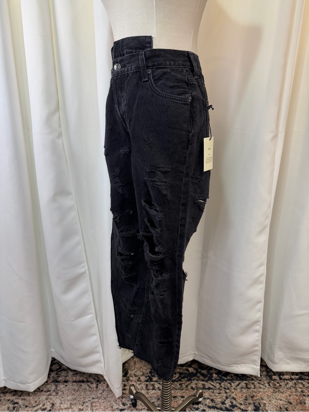 NWT Agolde ‘Criss Cross Straight Leg Jeans’ in “Feverish” Distressed Black Sz 23 - Picture 5 of 16